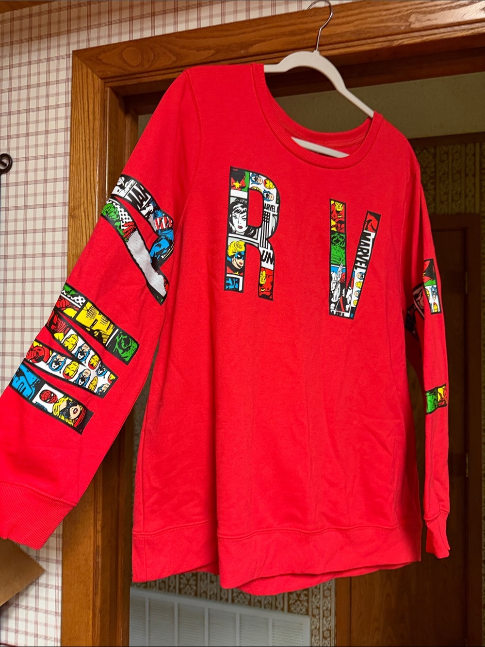 Marvel Red Graphic Crewneck Sweatshirt with Comic-Strip Accents